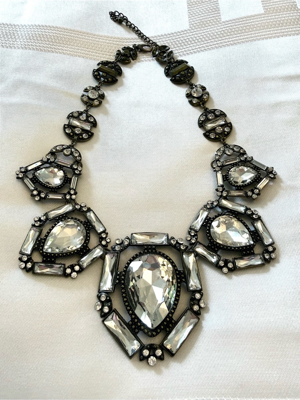 Crystal Statement Necklace - Gunmetal and Clear